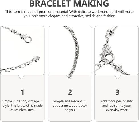 EXCEART 10pcs Silver Snake Chain Charm Bracelets with Heart Lobster Clasp Extender Chain Stainless Steel Adjustable Slider Bracelet Metal Bracelet Chain European Charm Bracelet for Jewelry Making 3mm in Saudi Arabia