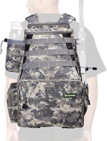 Rodeel حقيبة ظهر لصيد الأسماك مع 2 حامل لقضيب الصيد مع 4 صناديق أدوات، مساحة تخزين كبيرة، حقيبة ظهر لصيد سمك السلمون المرقط والرياضات الخارجية والتخييم والمشي لمسافات طويلة in Kuwait