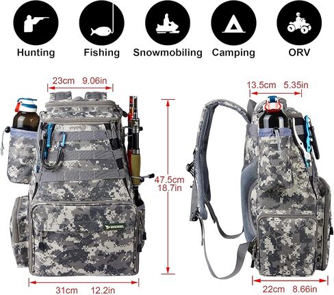 Rodeel حقيبة ظهر لصيد الأسماك مع 2 حامل لقضيب الصيد مع 4 صناديق أدوات، مساحة تخزين كبيرة، حقيبة ظهر لصيد سمك السلمون المرقط والرياضات الخارجية والتخييم والمشي لمسافات طويلة in Kuwait