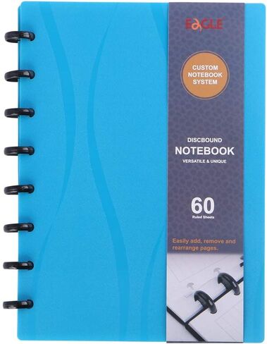 Eagle Discbound A5 Notebook, Customizable Refillable Loose Leaf Planner, Junior Size, Poly Cover, 60 Sheets Ruled/Lined Pages (Black) in Saudi Arabia
