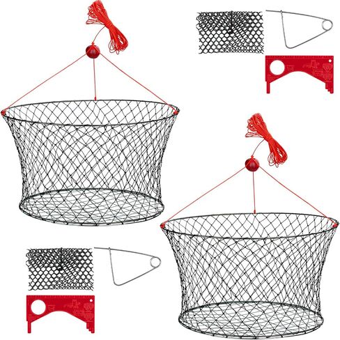 QualyQualy Crab Ring Trap Bait with Crab Gague Measure and Bait Clip Crab Net Minnow Trap with 24 Tarred Braided Twine Fishing Crabbing Net for Board, Kayak, Dock and Pier in Kuwait