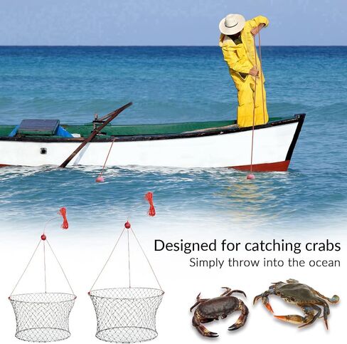QualyQualy Crab Ring Trap Bait with Crab Gague Measure and Bait Clip Crab Net Minnow Trap with 24 Tarred Braided Twine Fishing Crabbing Net for Board, Kayak, Dock and Pier in Kuwait