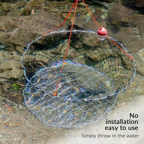 QualyQualy Crab Ring Trap Bait with Crab Gague Measure and Bait Clip Crab Net Minnow Trap with 24 Tarred Braided Twine Fishing Crabbing Net for Board, Kayak, Dock and Pier in Kuwait