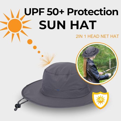 Flammi Mosquito Net Hat Safari Hat UPF 50+ Sun Protection Boonie Hats for Men with Neck Flap Fishing Hiking Hat for Men/Women in Kuwait