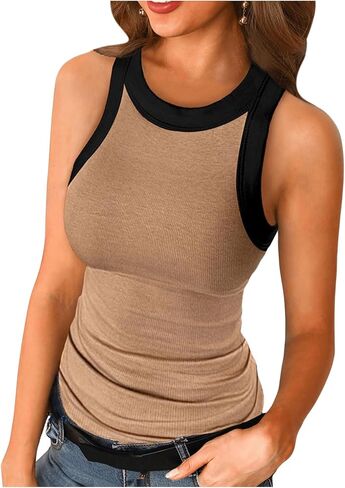 GORGLITTER Women's Color Block Racerback Tank Top Summer Knitted Tops Round Neck Sleeveless Basic Tanks in Saudi Arabia