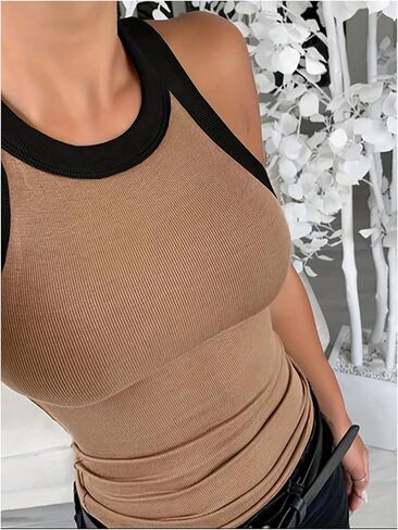 GORGLITTER Women's Color Block Racerback Tank Top Summer Knitted Tops Round Neck Sleeveless Basic Tanks in Saudi Arabia