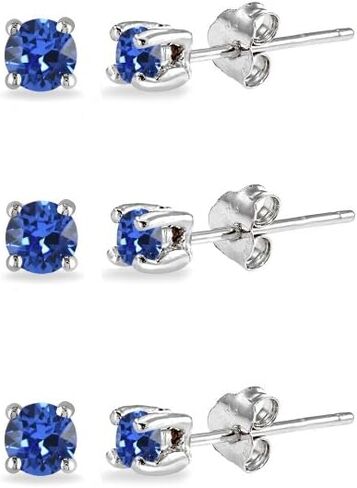 3-Pair Set Sterling Silver 3mm Round Colored European Crystals Stud Earrings Set for Women Girls Men in Kuwait