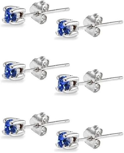 3-Pair Set Sterling Silver 3mm Round Colored European Crystals Stud Earrings Set for Women Girls Men in Kuwait