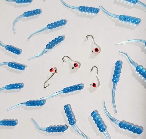 Tungsten Ice Jigs 4 Pack with Scented Waxie Plastics – Glow in The Dark in Saudi Arabia