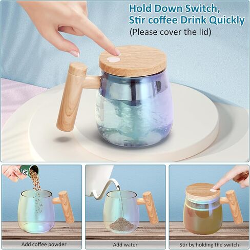 Self Stirring Coffee Mug, Glass Electric Self Mixing Cup with Lid & Handle, 400ml Auto Self Stirring Cup To Stir Coffee, Mixed Milk, Powder (Need 2*AAA Battery) in Saudi Arabia