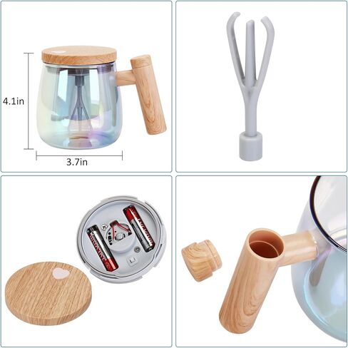 Self Stirring Coffee Mug, Glass Electric Self Mixing Cup with Lid & Handle, 400ml Auto Self Stirring Cup To Stir Coffee, Mixed Milk, Powder (Need 2*AAA Battery) in Saudi Arabia