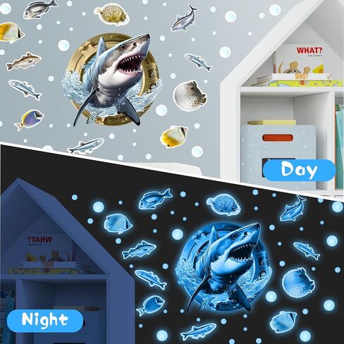 3D Jellyfish Fish Wall Stickers Glow in The Dark, Ocean Animals World Removable Decals for Kids Room Decor, Luminous Vinyl Stickers for Ceiling (Blue) in Saudi Arabia
