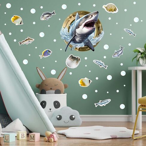 3D Jellyfish Fish Wall Stickers Glow in The Dark, Ocean Animals World Removable Decals for Kids Room Decor, Luminous Vinyl Stickers for Ceiling (Blue) in Saudi Arabia