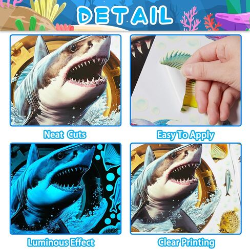 3D Jellyfish Fish Wall Stickers Glow in The Dark, Ocean Animals World Removable Decals for Kids Room Decor, Luminous Vinyl Stickers for Ceiling (Blue) in Saudi Arabia