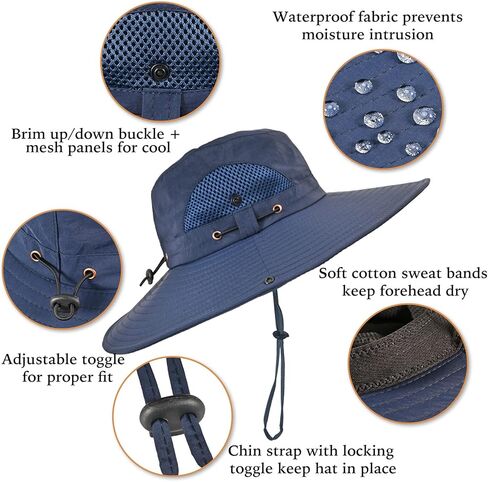 Wide Brim Fishing Sun Hat for Men Women, UPF 50+ Waterproof Bucket Boonie Hat Hiking Camping Safari Garden Beach in Saudi Arabia