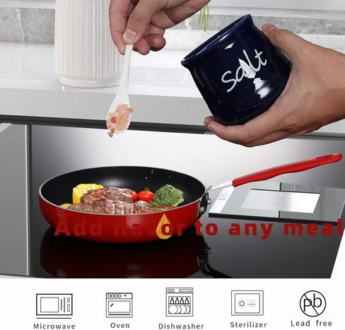 أوعية السكر والملح سعة 12 أونصة من ONTUBE مع غطاء وملعقة، وأواني توابل سيراميك، حاوية توابل برطمان توابل للمطبخ، آمنة للاستخدام في غسالة الأطباق (أبيض) in Kuwait