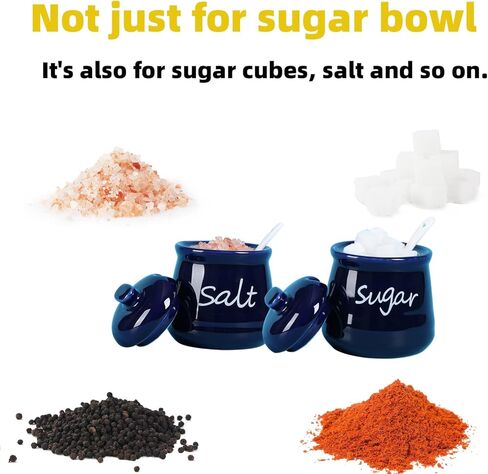 أوعية السكر والملح سعة 12 أونصة من ONTUBE مع غطاء وملعقة، وأواني توابل سيراميك، حاوية توابل برطمان توابل للمطبخ، آمنة للاستخدام في غسالة الأطباق (أبيض) in Kuwait
