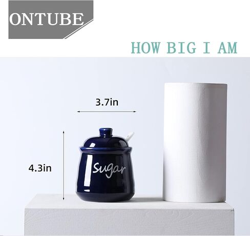 أوعية السكر والملح سعة 12 أونصة من ONTUBE مع غطاء وملعقة، وأواني توابل سيراميك، حاوية توابل برطمان توابل للمطبخ، آمنة للاستخدام في غسالة الأطباق (أبيض) in Kuwait