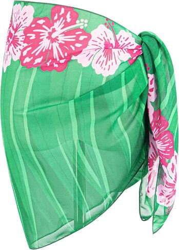 MissShorthair Sarong Coverups لملابس السباحة النسائية الاستحمام التفاف قصيرة الأزهار الشاطئ الشيفون الأخضر ميدي بيكيني ملابس السباحة in Kuwait