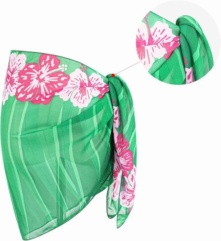 MissShorthair Sarong Coverups لملابس السباحة النسائية الاستحمام التفاف قصيرة الأزهار الشاطئ الشيفون الأخضر ميدي بيكيني ملابس السباحة in Kuwait