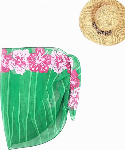 MissShorthair Sarong Coverups لملابس السباحة النسائية الاستحمام التفاف قصيرة الأزهار الشاطئ الشيفون الأخضر ميدي بيكيني ملابس السباحة in Kuwait