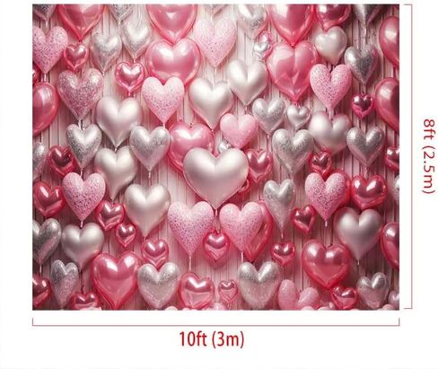 Kate 6.5x6.5ft/2x2m Valentine's Day Love Heart Balloons Backdrop Pink Romantic Printed Cloth Background Photo Video Studio Props in Saudi Arabia