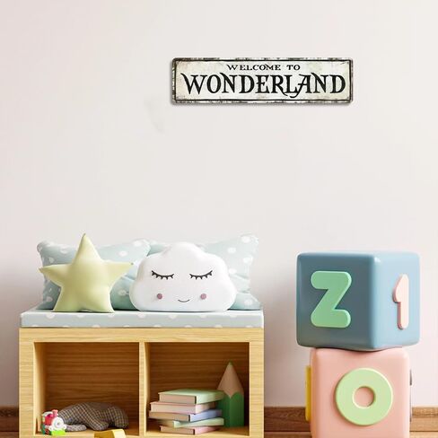 مرحبًا بكم في علامة Wonderland لديكور غرفة النوم، علامة رعب مقاس 16 × 4 بوصة للمسكن، ديكور غرفة المراهقين، ديكور غرفة ساحرة، ديكور غرفة Emo للمنزل، المزرعة، البار، المقهى، المرآب، هدية داخلية وخارجية (B74) in Kuwait