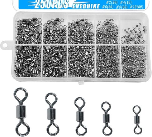 250pcs Fishing Swivel Rolling Barrel Swivel Stainless Steel Swivels Corrosion Resistance Black Nickle Connector for Freshwater Saltwater Fishing Tackle #2#4#6#8#10 in Kuwait