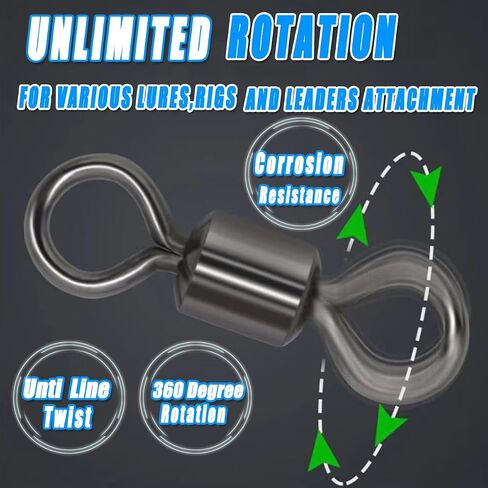 250pcs Fishing Swivel Rolling Barrel Swivel Stainless Steel Swivels Corrosion Resistance Black Nickle Connector for Freshwater Saltwater Fishing Tackle #2#4#6#8#10 in Kuwait