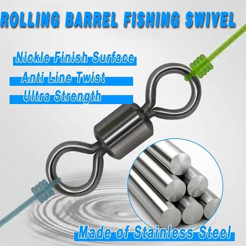 250pcs Fishing Swivel Rolling Barrel Swivel Stainless Steel Swivels Corrosion Resistance Black Nickle Connector for Freshwater Saltwater Fishing Tackle #2#4#6#8#10 in Kuwait