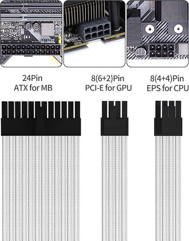 PSU Power Supply Cable Extension Kits, 24Pin ATX Cable, 4+4 Pin CPU Cable, 3X 6+2 Pin PCIE Cable, 4X Cable Comb (BYG, 4-Cable-Set) in Saudi Arabia
