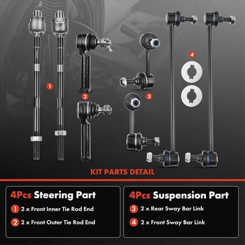 A-Premium Set of 8, Front & Rear Sway Bar Link, Front Inner Outer Tie Rod End, Compatible with Honda CR-V 2007 2008 2009 2010 2011 L4 2.4L in Saudi Arabia