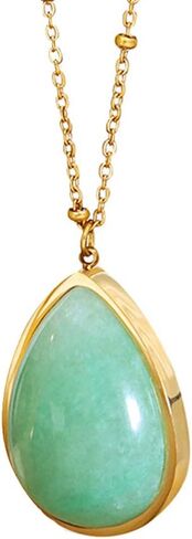 Simple Dainty Natural Gemstone Choker Short Pendant Necklace Chain for Women Girls Ladies Steel Titanium 18K Gold Finish Personalized Hypoallergenic Fashion Chic Adjustable Mother Wife Anniversary Birthday Prom Jewelry Gifts BFF 16-18inch in Kuwait