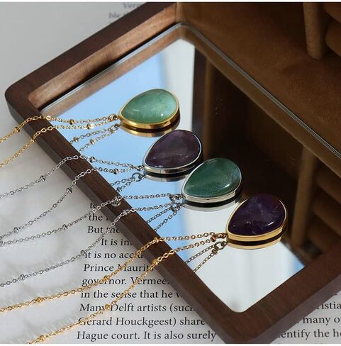 Simple Dainty Natural Gemstone Choker Short Pendant Necklace Chain for Women Girls Ladies Steel Titanium 18K Gold Finish Personalized Hypoallergenic Fashion Chic Adjustable Mother Wife Anniversary Birthday Prom Jewelry Gifts BFF 16-18inch in Kuwait