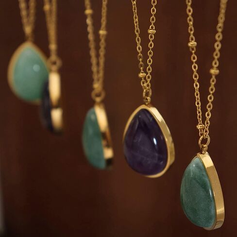 Simple Dainty Natural Gemstone Choker Short Pendant Necklace Chain for Women Girls Ladies Steel Titanium 18K Gold Finish Personalized Hypoallergenic Fashion Chic Adjustable Mother Wife Anniversary Birthday Prom Jewelry Gifts BFF 16-18inch in Kuwait