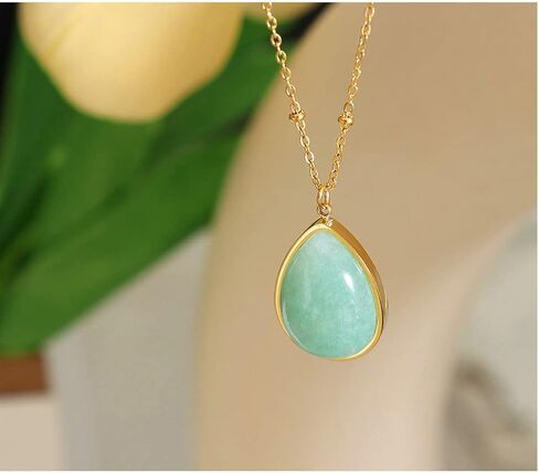 Simple Dainty Natural Gemstone Choker Short Pendant Necklace Chain for Women Girls Ladies Steel Titanium 18K Gold Finish Personalized Hypoallergenic Fashion Chic Adjustable Mother Wife Anniversary Birthday Prom Jewelry Gifts BFF 16-18inch in Kuwait