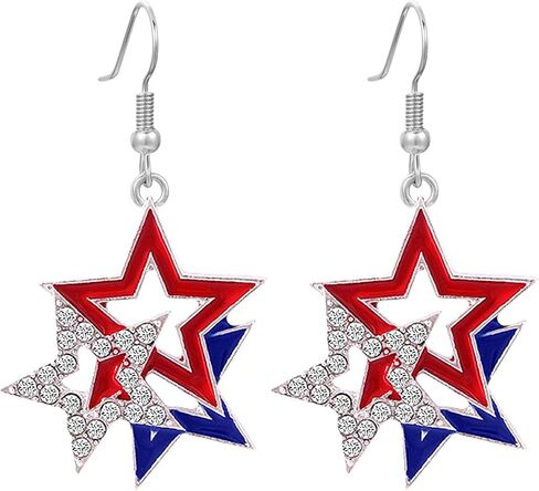Independence Day Earrings for Women,S925 Silver Earrings Hypoallergenic Rhinestone Drop Dangle Jewelry Gift for Patriotic 4th of July Parade,Memorial Day,Veterans Day in Saudi Arabia