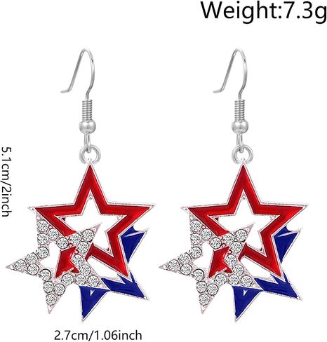 Independence Day Earrings for Women,S925 Silver Earrings Hypoallergenic Rhinestone Drop Dangle Jewelry Gift for Patriotic 4th of July Parade,Memorial Day,Veterans Day in Saudi Arabia