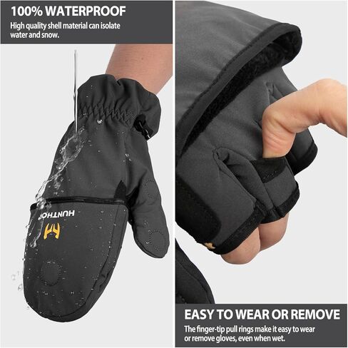 قفازات الصيد Hunthor Ice، قفازات ثينسوليت 3M قابلة للتحويل بدون أصابع، قفازات صيد للرجال والنساء مع نسيج مرن، مثالية للطقس البارد، وصيد الأسماك في الشتاء والتصوير الفوتوغرافي in Kuwait