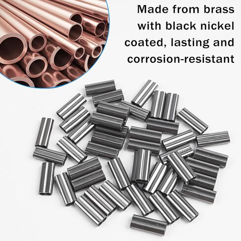 JSHANMEI 100pcs Fishing Crimp Sleeves Double Barrel Crimp Sleeves Brass Copper Crimping Sleeve Tubes Fishing Line Connector Fishing Wire Leader Rigging Tackle in Saudi Arabia
