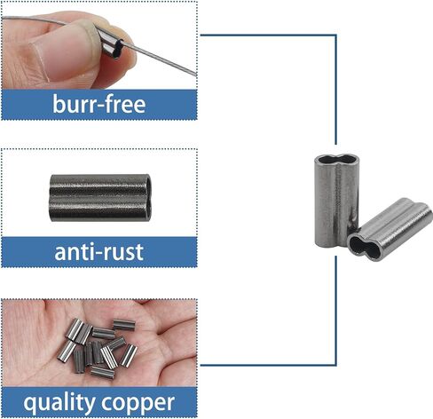 JSHANMEI 100pcs Fishing Crimp Sleeves Double Barrel Crimp Sleeves Brass Copper Crimping Sleeve Tubes Fishing Line Connector Fishing Wire Leader Rigging Tackle in Saudi Arabia