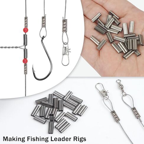 JSHANMEI 100pcs Fishing Crimp Sleeves Double Barrel Crimp Sleeves Brass Copper Crimping Sleeve Tubes Fishing Line Connector Fishing Wire Leader Rigging Tackle in Saudi Arabia