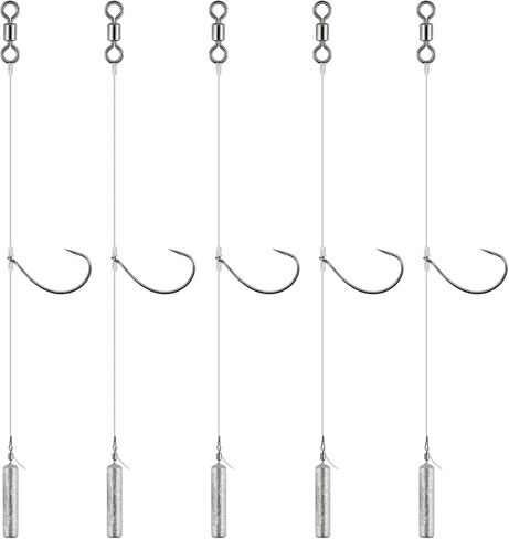 Dr.Fish 10pk Drop Shot Rig, Snelled Hook Mono Leader Fishing Line | Pre-Tied Ready Rig Bass Fishing Rig Wacky Hook Barrel Swivel Drop Shot Weight Freshwater Bait Rig in Kuwait