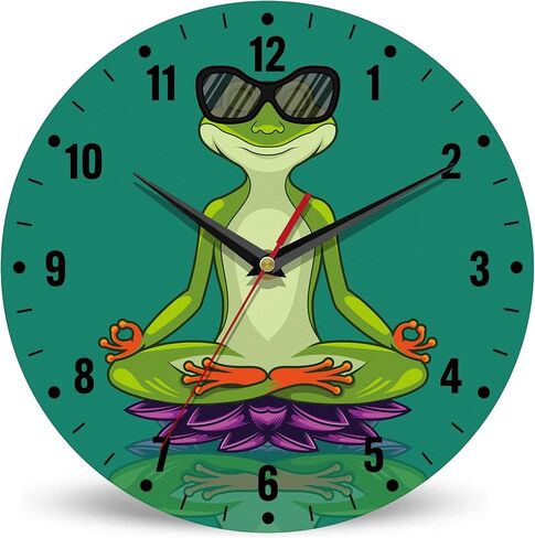 Wall Clock,Funny Frog Wall Clocks for Living Room Decor,Yoga Lotus Flower Kitchen Clocks Wall Battery Operated - 10 Inch Round Bathroom Wall Clock Silent Non-Ticking in Saudi Arabia