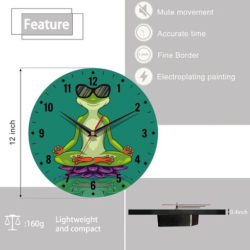 Wall Clock,Funny Frog Wall Clocks for Living Room Decor,Yoga Lotus Flower Kitchen Clocks Wall Battery Operated - 10 Inch Round Bathroom Wall Clock Silent Non-Ticking in Saudi Arabia