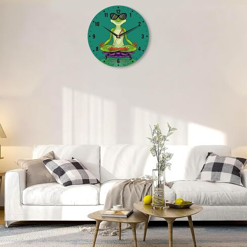 Wall Clock,Funny Frog Wall Clocks for Living Room Decor,Yoga Lotus Flower Kitchen Clocks Wall Battery Operated - 10 Inch Round Bathroom Wall Clock Silent Non-Ticking in Saudi Arabia