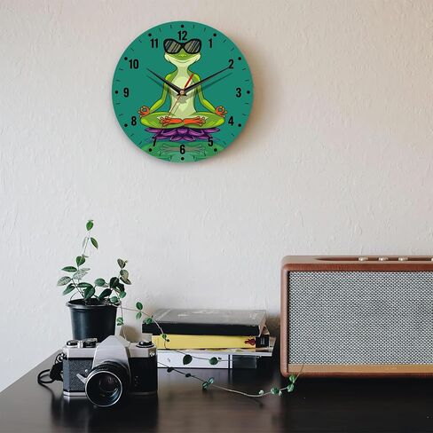 Wall Clock,Funny Frog Wall Clocks for Living Room Decor,Yoga Lotus Flower Kitchen Clocks Wall Battery Operated - 10 Inch Round Bathroom Wall Clock Silent Non-Ticking in Saudi Arabia