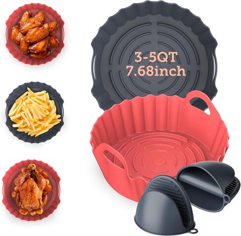 COSORI Air Fryer Silicone Liners for 3-5 Qt, Foldable 7.6 Inch Reusable Basket, Certified Food Grade Accessories, Resistant up to 450°F​, Thickened & Durable, Non-stick Dishwasher Safe, Gloves, 2 Pcs in Saudi Arabia