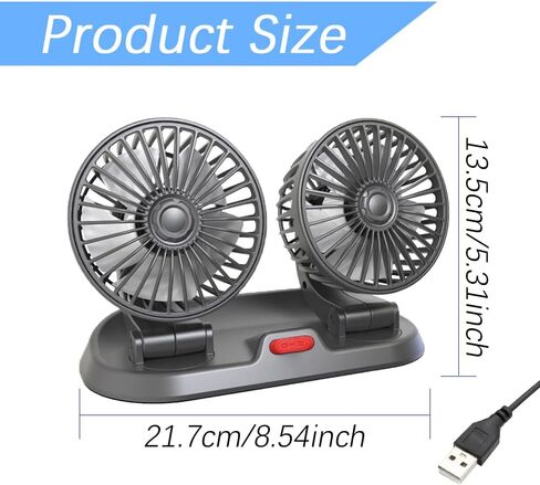 مروحة هواء تبريد السيارة، مروحة تبريد تلقائية محمولة، مروحة سيارة مزدوجة الرأس، مروحة رأس مزدوجة قابلة للدوران 360 درجة، مروحة USB محمولة للسيارة مع سرعتين، مروحة سيارة للوحة القيادة SUV RV Truck Boat in Kuwait
