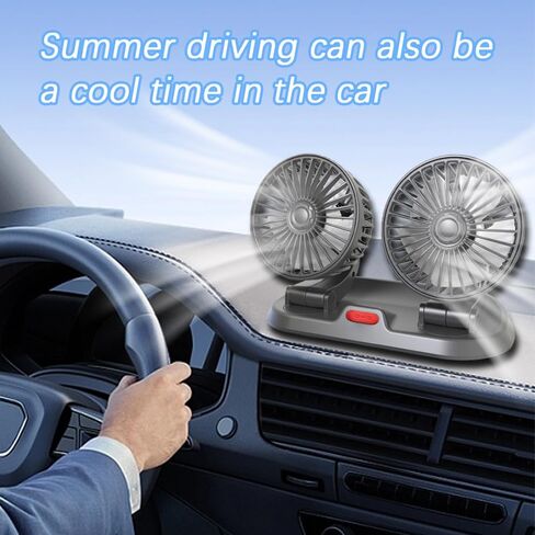 مروحة هواء تبريد السيارة، مروحة تبريد تلقائية محمولة، مروحة سيارة مزدوجة الرأس، مروحة رأس مزدوجة قابلة للدوران 360 درجة، مروحة USB محمولة للسيارة مع سرعتين، مروحة سيارة للوحة القيادة SUV RV Truck Boat in Kuwait